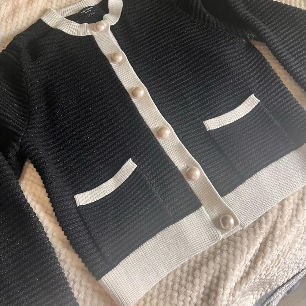 Kate Spade Black and white Cardigan with Pearl Accents M